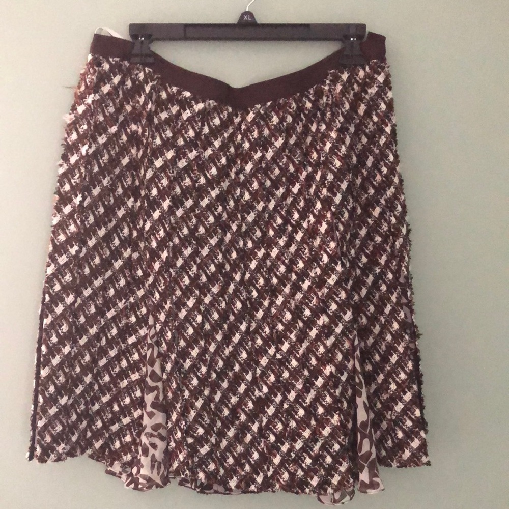 Oscar de la Renta Brown and White Size 12 Tweed Skirt
